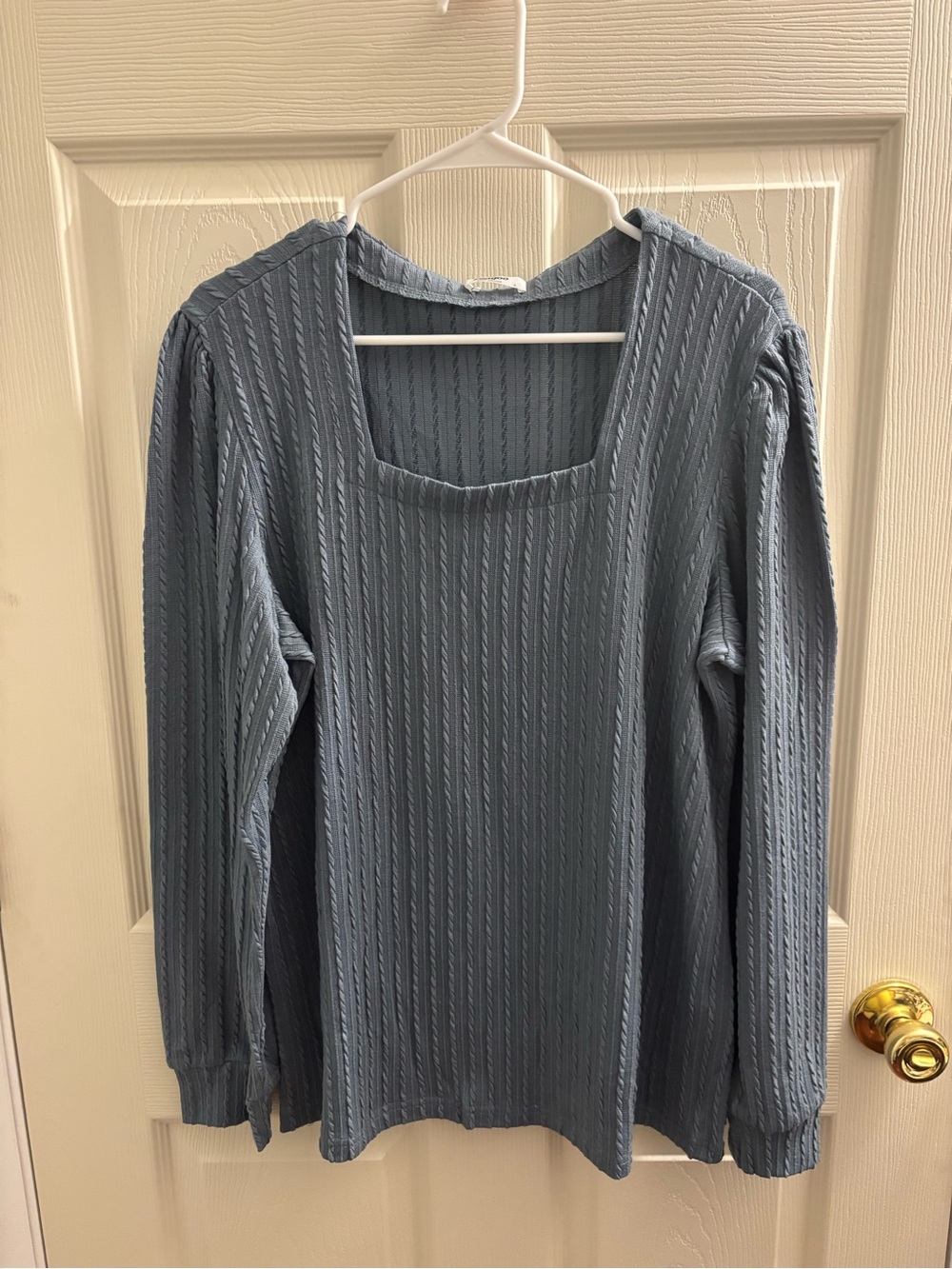 zeagoo Dusty Blue Long Sleeve Square-Neck Top L